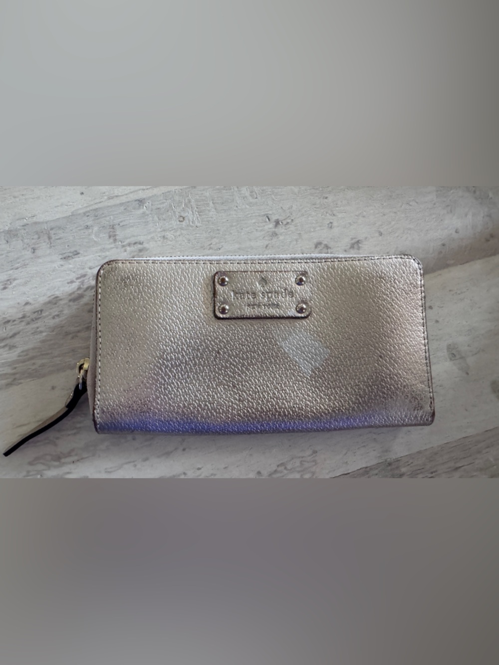 kate spade Metallic Pewter Zip Wallet